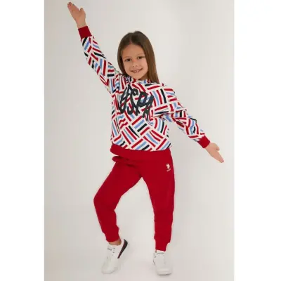 U.S. Polo Kız Eşofman Takımı Krem - Kırmızı