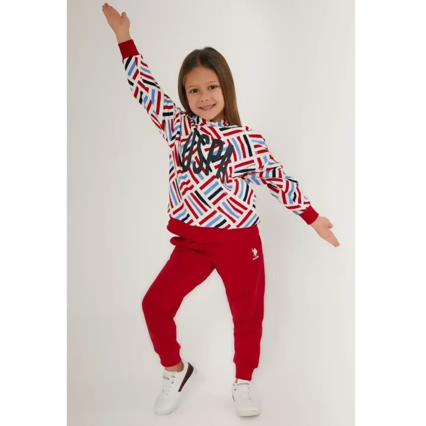 U.S. Polo Kız Eşofman Takımı Krem - Kırmızı - 1