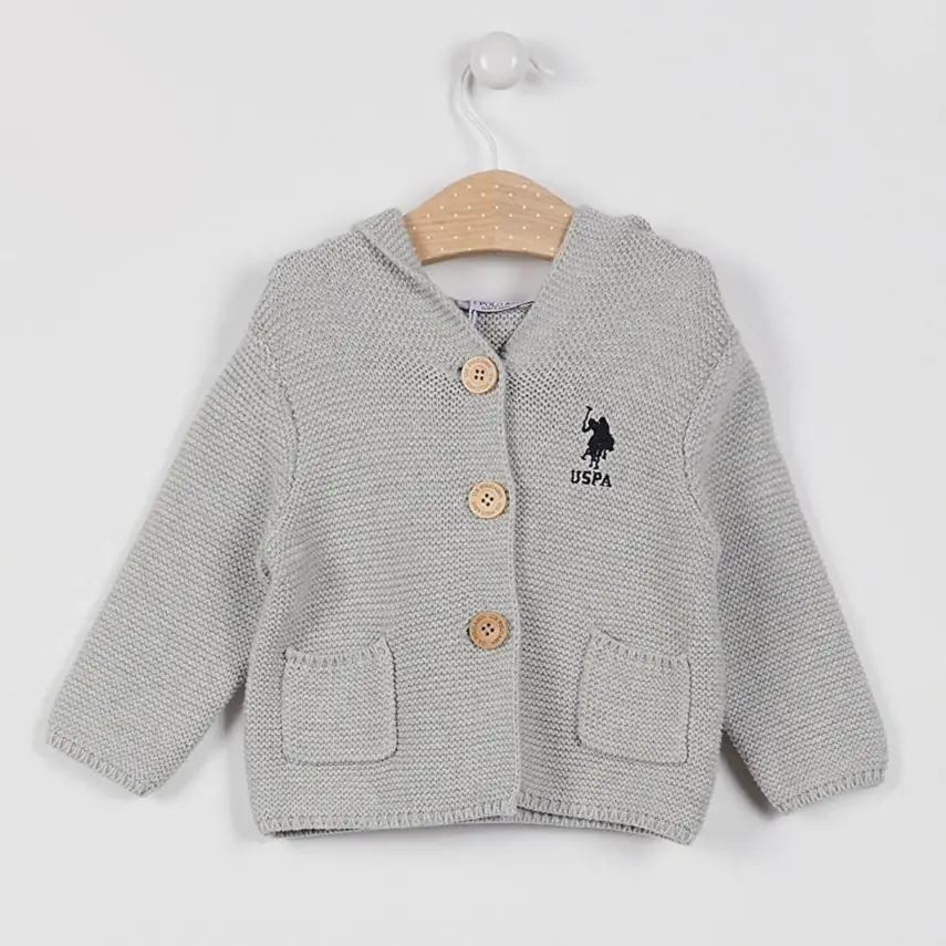 U.S. Polo Unisex Hırka Kapüşonlu Gri Melanj - 3