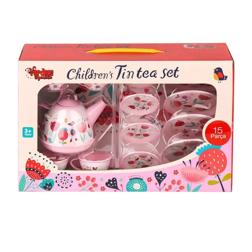 Vardem Çiçek Desenli Metal Çay Seti 15 Parça  - 1