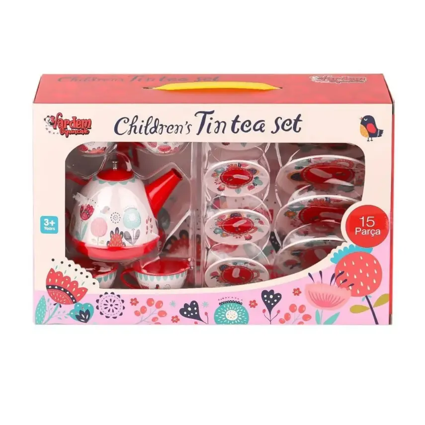 Vardem Çiçek Desenli Metal Çay Seti 15 Parça  - 2