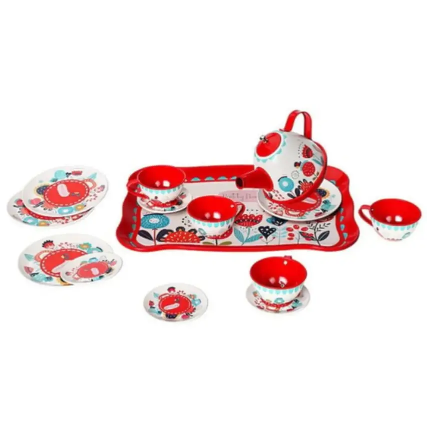 Vardem Çiçek Desenli Metal Çay Seti 15 Parça  - 3