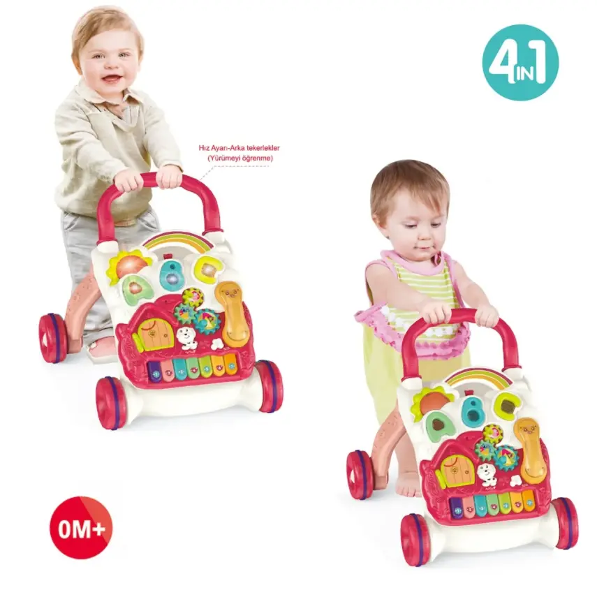 Vardem Piyanolu 4in1 Turkuaz Bebek Yürüteci Pembe Renk - 1