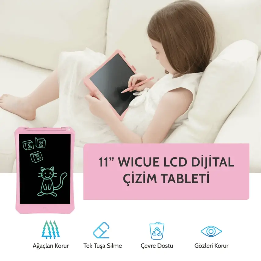 Wicue LCD Dijital Çizim Tableti 11" Pembe - 8