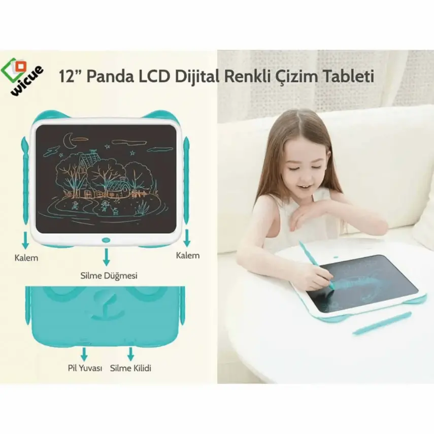 Wicue LCD Dijital Çizim Tableti Renkli 12'' Mavi - 2