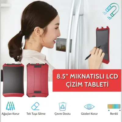 Wicue LCD Dijital Mıknatıslı Renkli Çizim Tableti 8,5" Kırmızı - 2