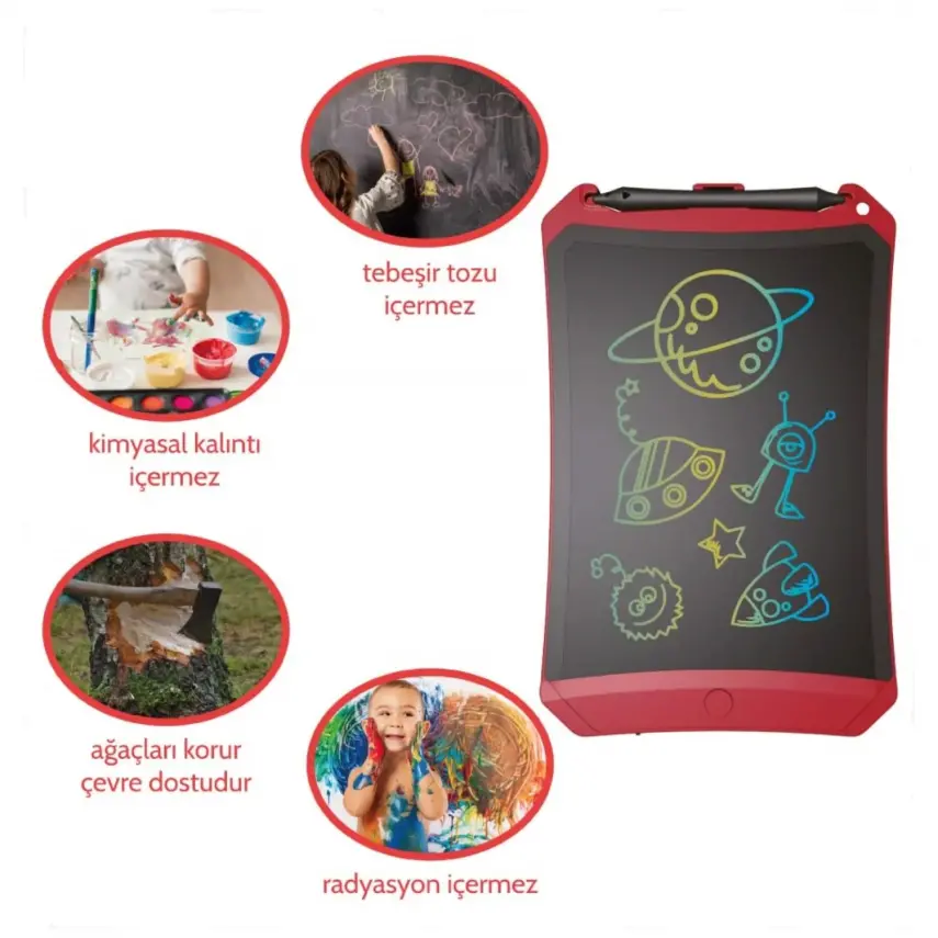 Wicue LCD Dijital Mıknatıslı Renkli Çizim Tableti 8,5" Kırmızı - 3