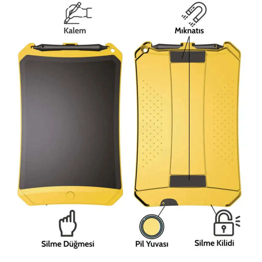 Wicue LCD Dijital Mıknatıslı Renkli Çizim Tableti 8,5" Sarı - 4