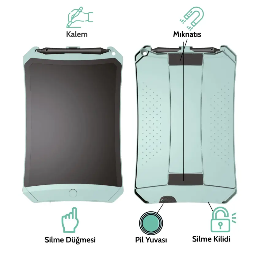 Wicue LCD Dijital Mıknatıslı Renkli Çizim Tableti 8,5" Su Yeşili - 2