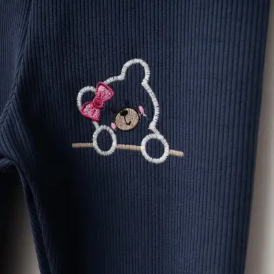 Winimo Ayıcık Nakışlı Fitilli Kız Çocuk Tayt Lacivert - 2