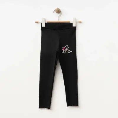 Winimo Ayıcık Nakışlı Fitilli Kız Çocuk Tayt Siyah