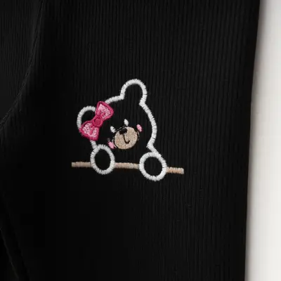 Winimo Ayıcık Nakışlı Fitilli Kız Çocuk Tayt  Siyah - 4