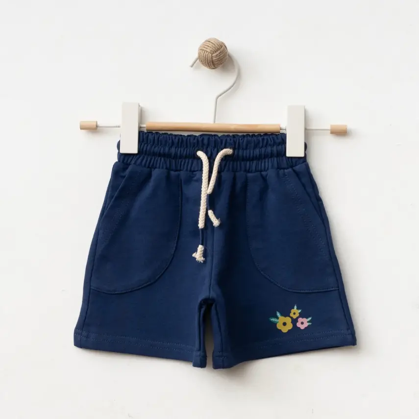 Winimo Çiçek Baskılı Kız Bebek Şort Lacivert - 1