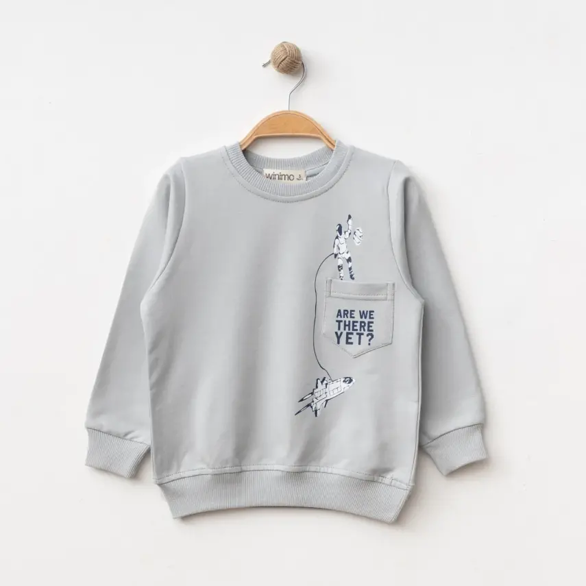 Winimo Erkek Çocuk Sweatshirt Are We There Yet Baskılı Boyalı Gri - 1