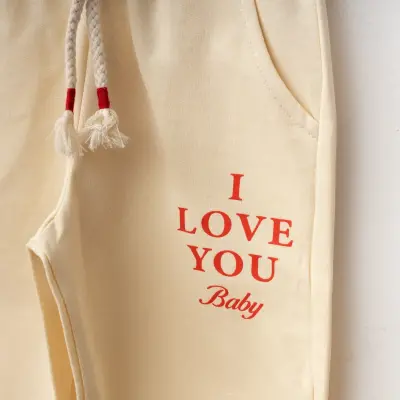 Winimo Kız Çocuk Eşofman Altı I Love You Baskılı Bej - 3