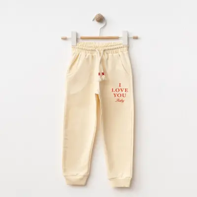 Winimo Kız Çocuk Eşofman Altı I Love You Baskılı Bej - 6