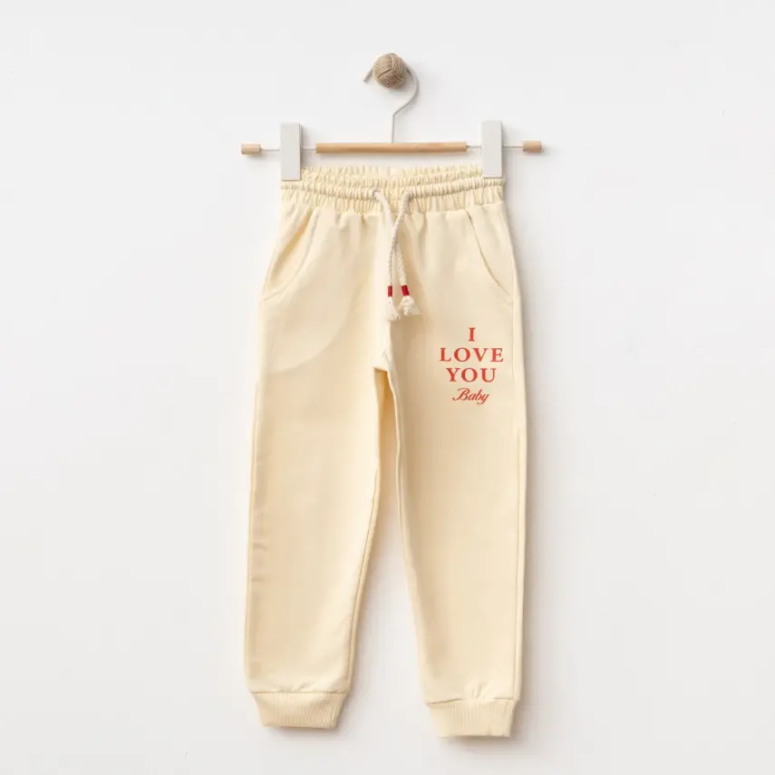 Winimo Kız Çocuk Eşofman Altı I Love You Baskılı Bej - 6