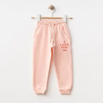 Winimo Kız Çocuk Eşofman Altı I Love You Baskılı Pudra