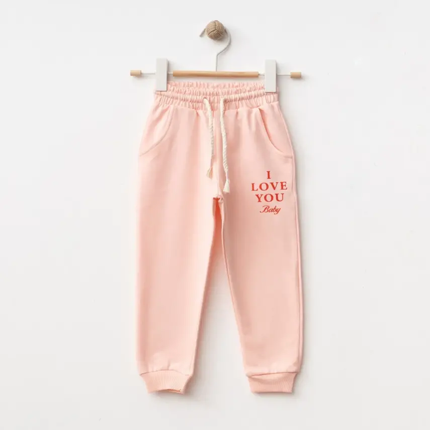 Winimo Kız Çocuk Eşofman Altı I Love You Baskılı Pudra - 1