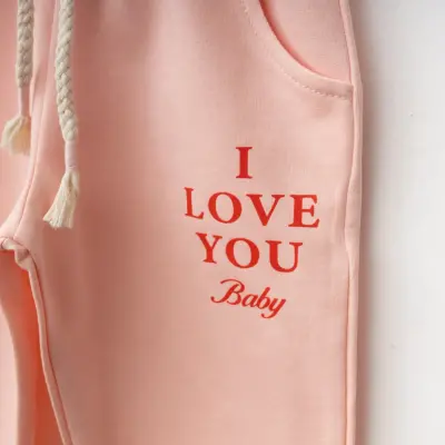 Winimo Kız Çocuk Eşofman Altı I Love You Baskılı Pudra - 3