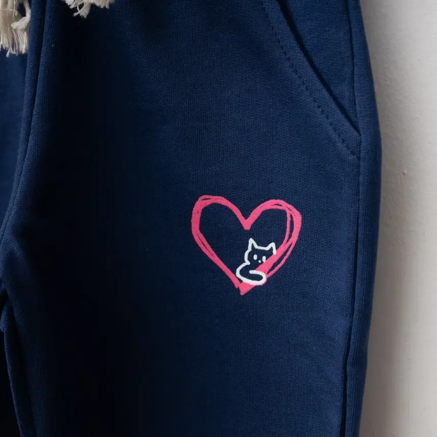 Winimo Kız Çocuk Eşofman Altı Kalpli Kedi Baskılı Lacivert - 3