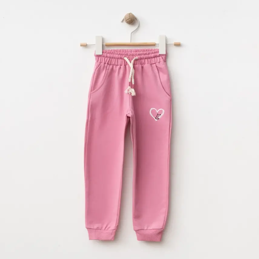 Winimo Kız Çocuk Eşofman Altı Kalpli Kedi Baskılı Pembe - 8