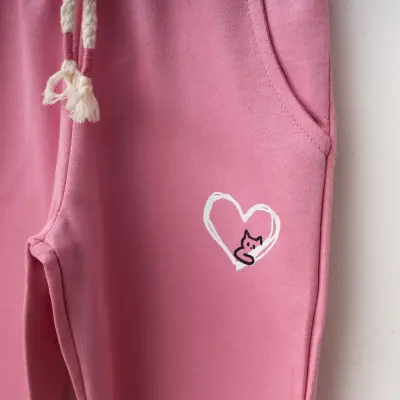 Winimo Kız Çocuk Eşofman Altı Kalpli Kedi Baskılı Pembe - 6