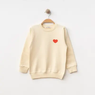Winimo Kız Çocuk Sweatshirt Kalp Baskılı Bej