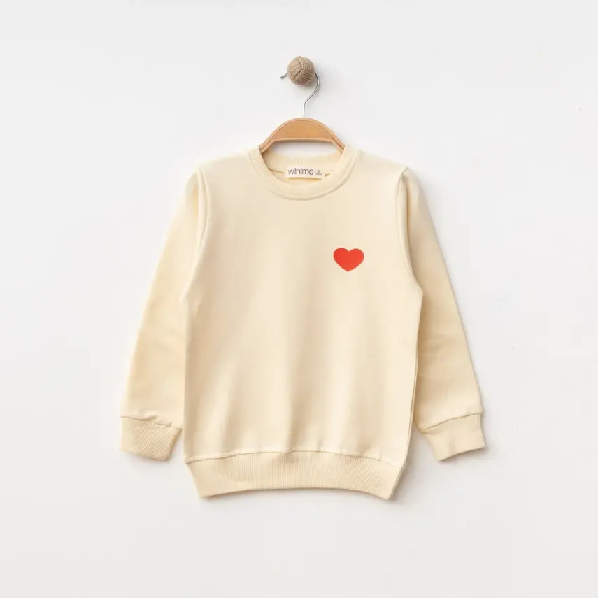 Winimo Kız Çocuk Sweatshirt Kalp Baskılı Bej - 4