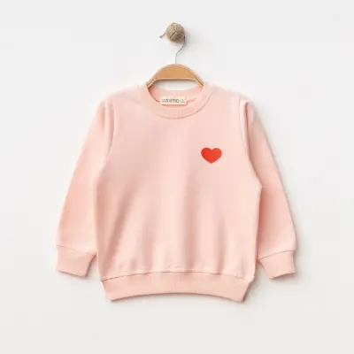 Winimo Kız Çocuk Sweatshirt Kalp Baskılı Pudra