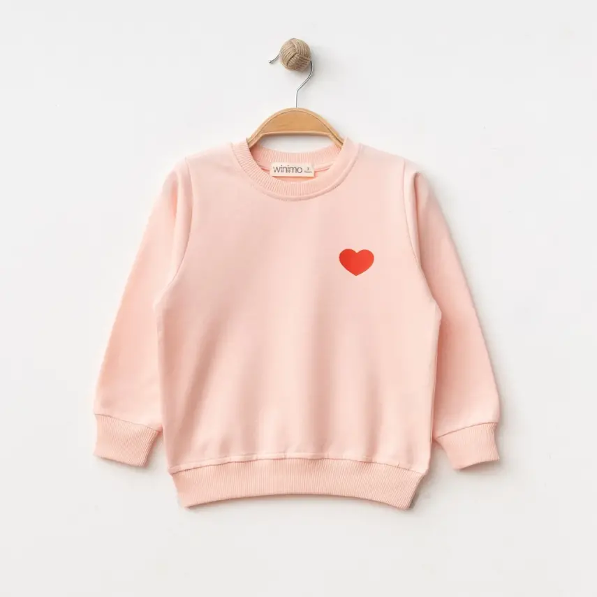 Winimo Kız Çocuk Sweatshirt Kalp Baskılı Pudra - 4