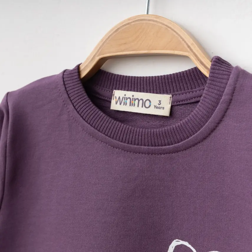 Winimo Kız Çocuk Sweatshirt Kalpli Kedi Baskılı  Mor - 2