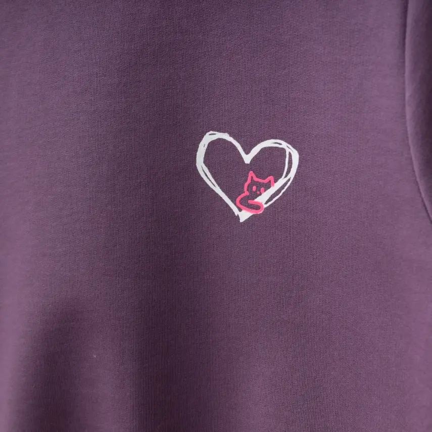 Winimo Kız Çocuk Sweatshirt Kalpli Kedi Baskılı  Mor - 3