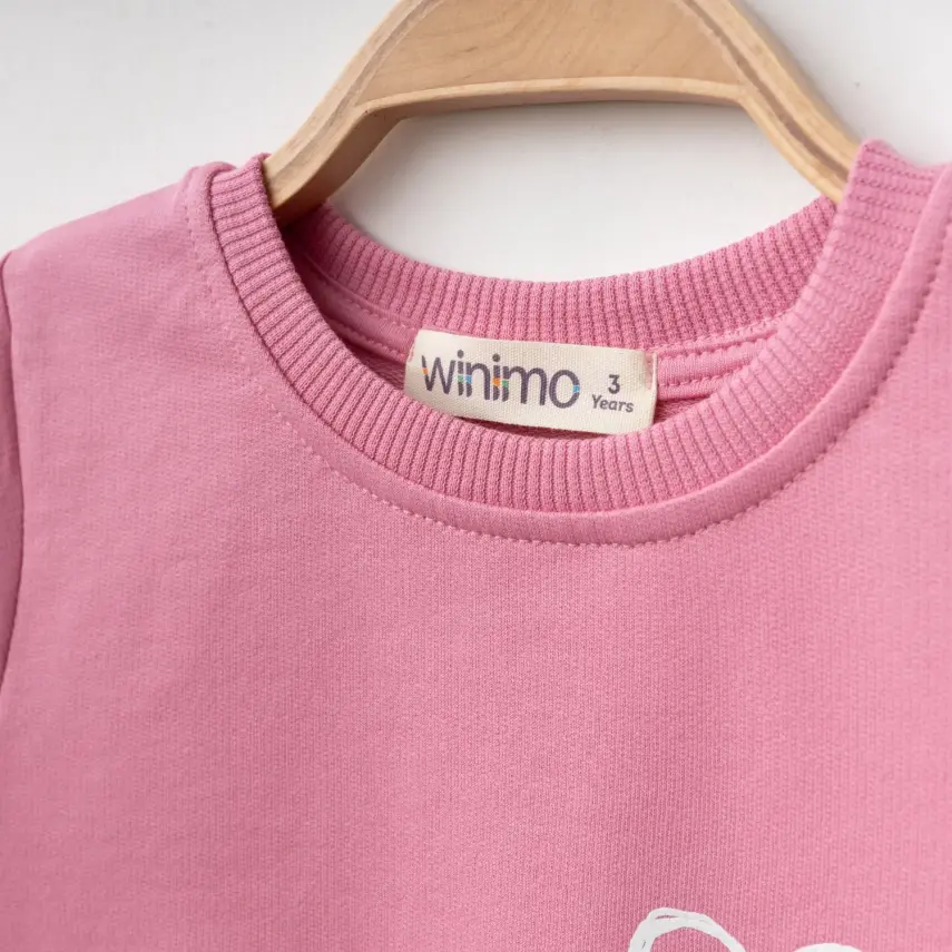 Winimo Kız Çocuk Sweatshirt Kalpli Kedi Baskılı  Pembe - 2