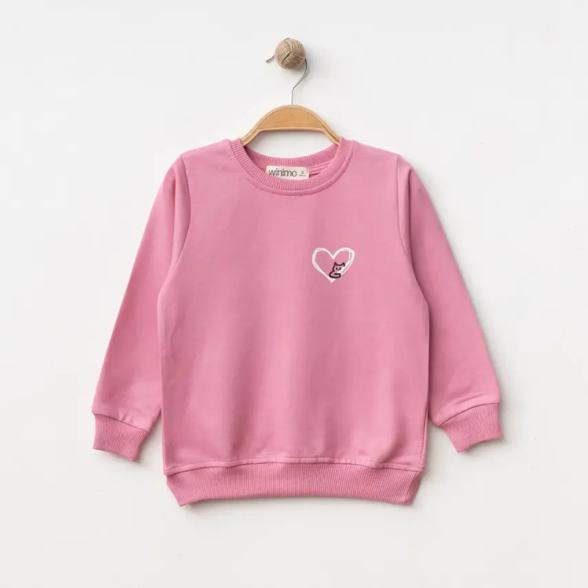 Winimo Kız Çocuk Sweatshirt Kalpli Kedi Baskılı  Pembe - 5