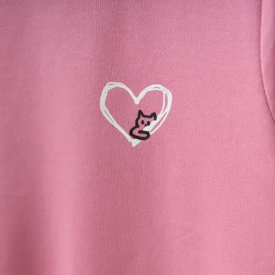 Winimo Kız Çocuk Sweatshirt Kalpli Kedi Baskılı  Pembe - 6