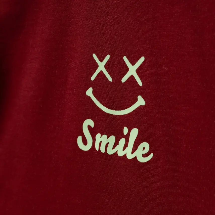 Winimo Smile Baskılı Çocuk T-Shirt Unisex Bordo - 4