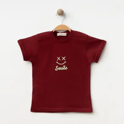 Winimo Smile Baskılı Çocuk T-Shirt Unisex Bordo 