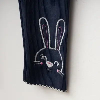 Winimo Tavşan Nakışlı Fitilli Kız Çocuk Tayt Lacivert - 2