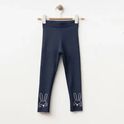 Winimo Tavşan Nakışlı Fitilli Kız Çocuk Tayt Lacivert