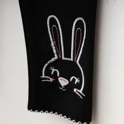 Winimo Tavşan Nakışlı Fitilli Kız Çocuk Tayt Siyah - 3