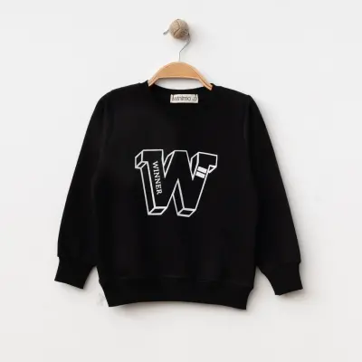Winimo Unisex Çocuk Sweatshirt W Baskılı Siyah