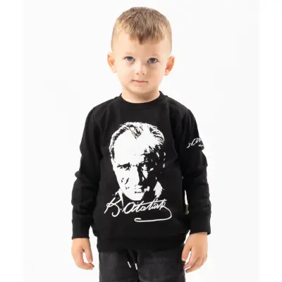 Winimo Unisex Sweatshirt Atatürk Baskılı Siyah - 3