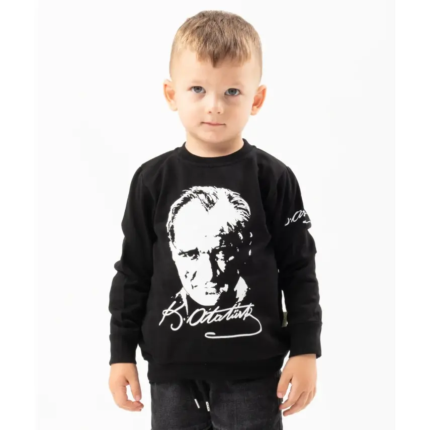 Winimo Unisex Sweatshirt Atatürk Baskılı Siyah - 3