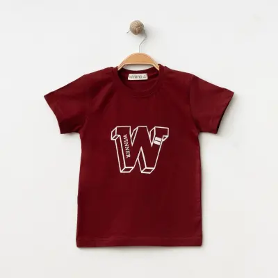 Winimo W Baskılı Çocuk T-Shirt Unisex Bordo - 3