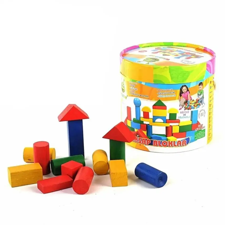 Woodoy Ahşap Blok Renkli 60 Parça - 1